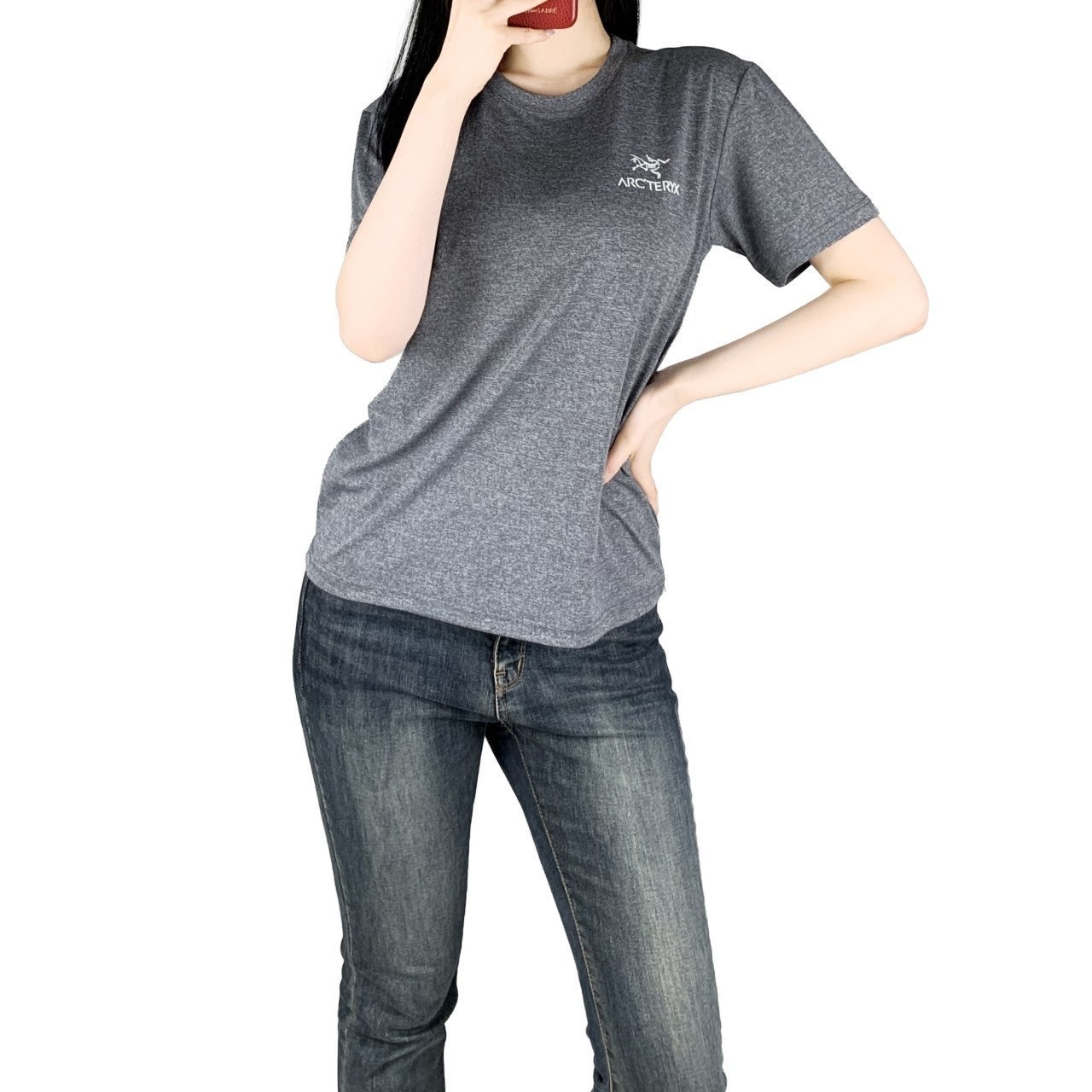 아크 로고 실리콘 나염 기능성 스판 반팔