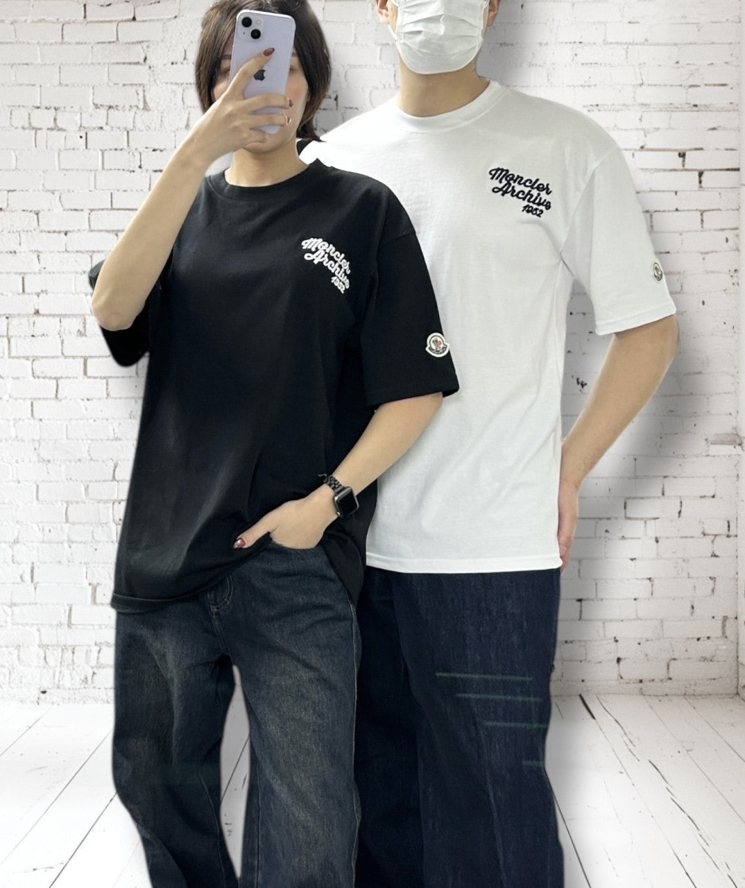 몽클 엠보싱자수 오버핏 CP 면 반팔