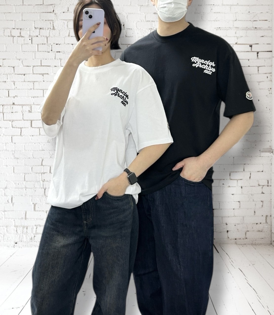 몽클 엠보싱자수 오버핏 CP 면 반팔