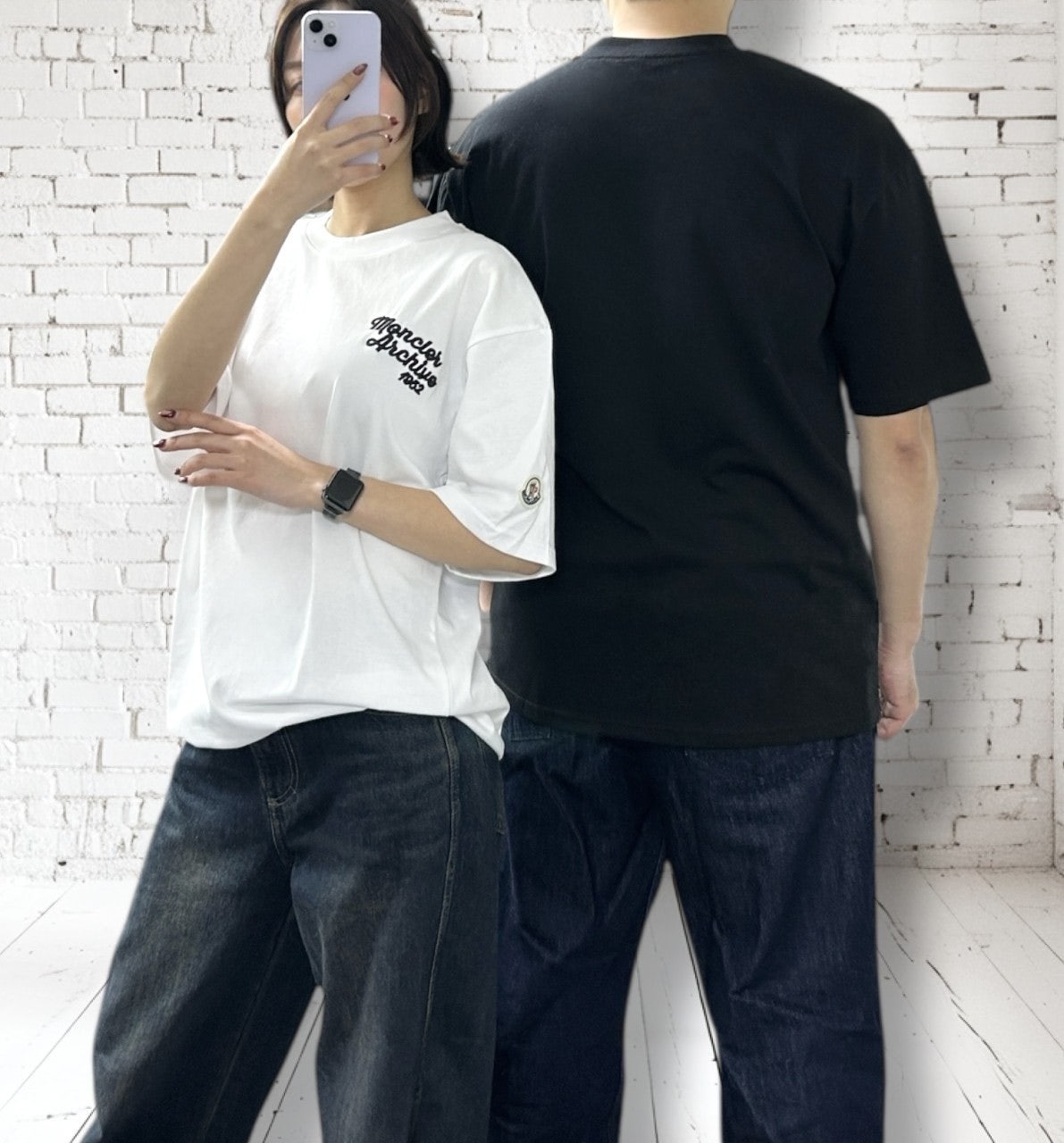 몽클 엠보싱자수 오버핏 CP 면 반팔