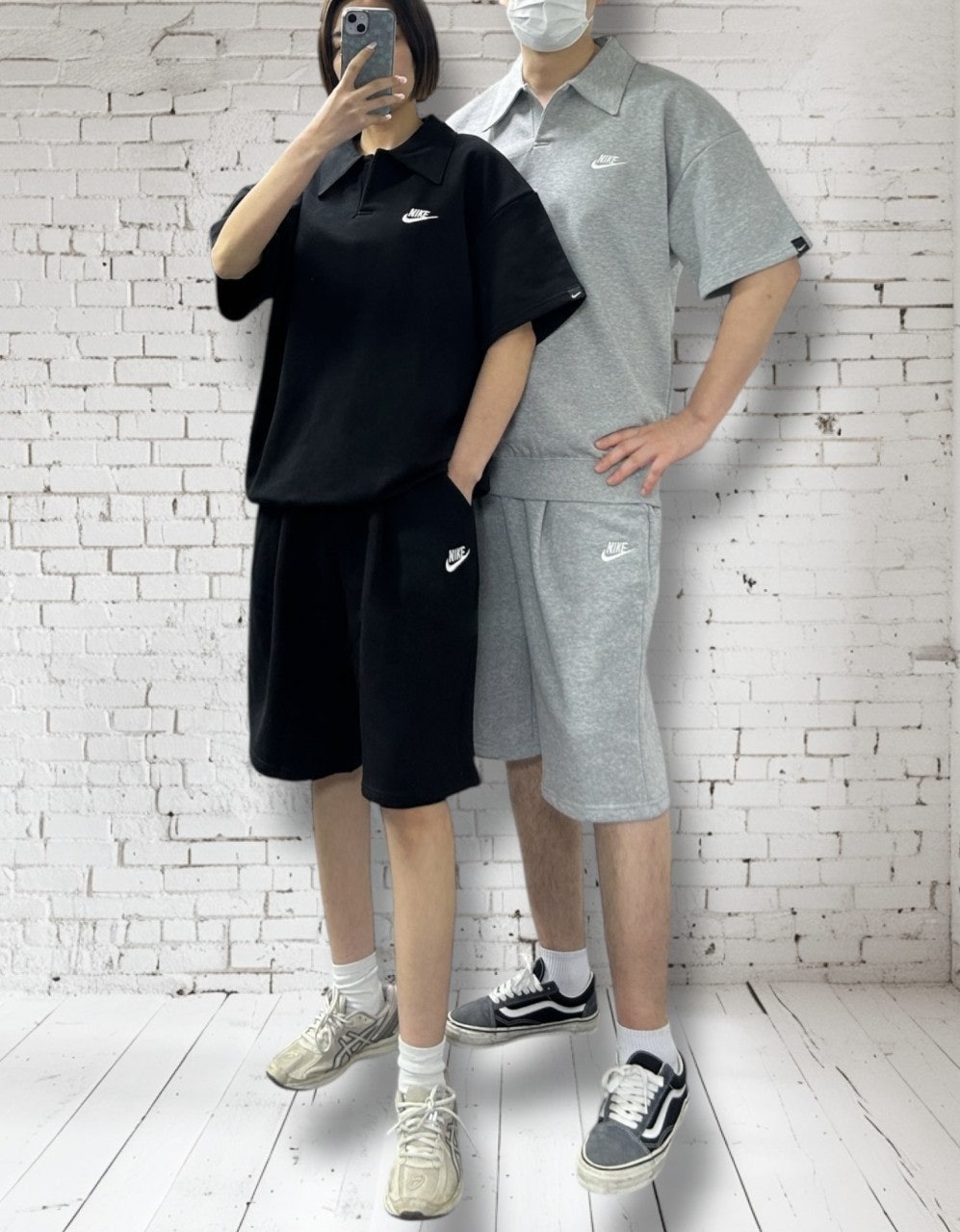 나키 캐주얼 카라 반팔 반바지 세트