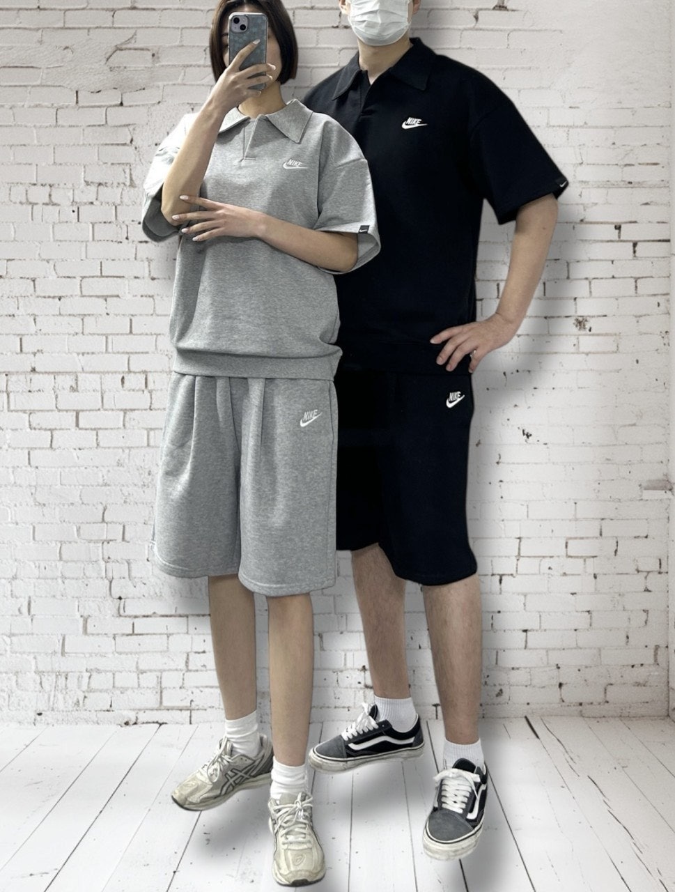 나키 캐주얼 카라 반팔 반바지 세트