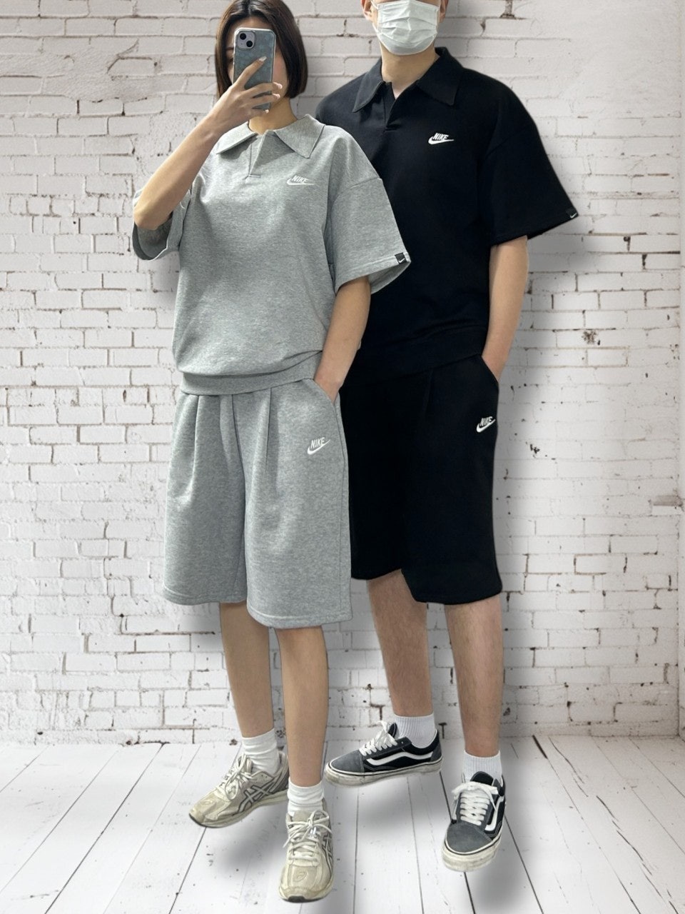 나키 캐주얼 카라 반팔 반바지 세트