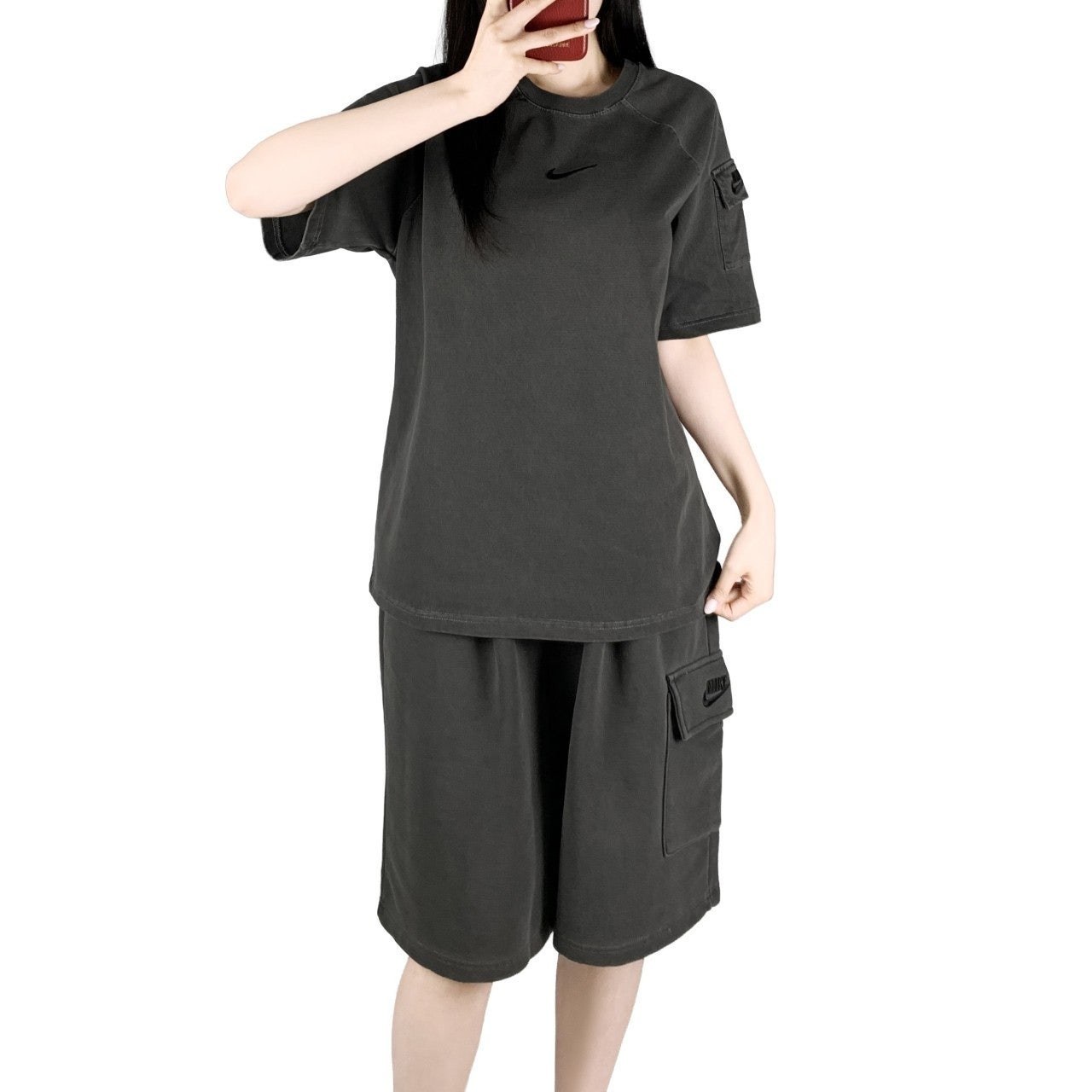 나키 피그먼트 반팔 반바지 세트