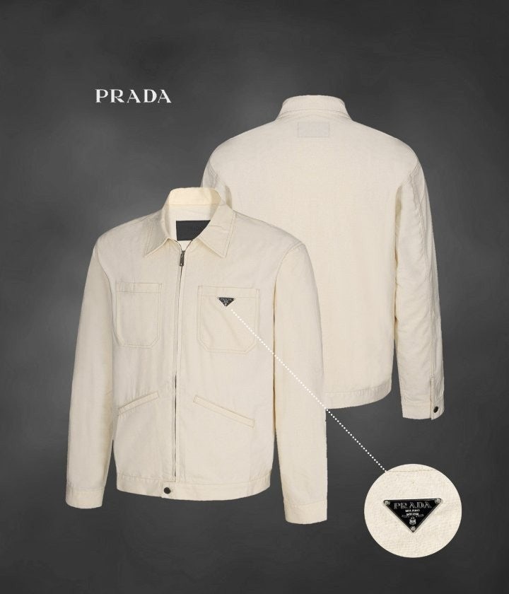 프라다 샴브레이 블루종 재킷 내츄럴