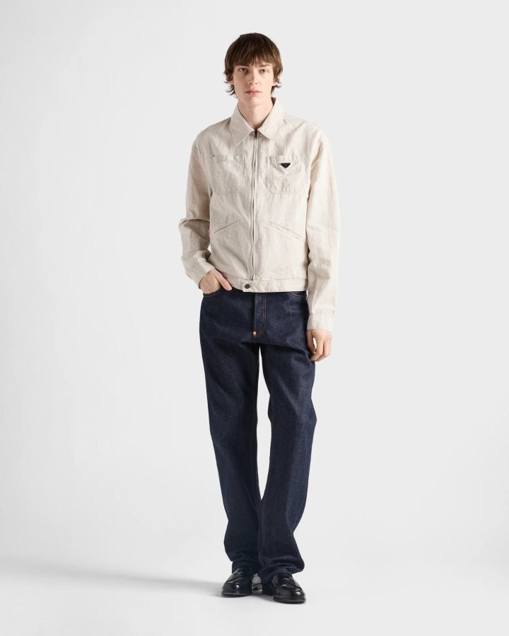 프라다 샴브레이 블루종 재킷 내츄럴