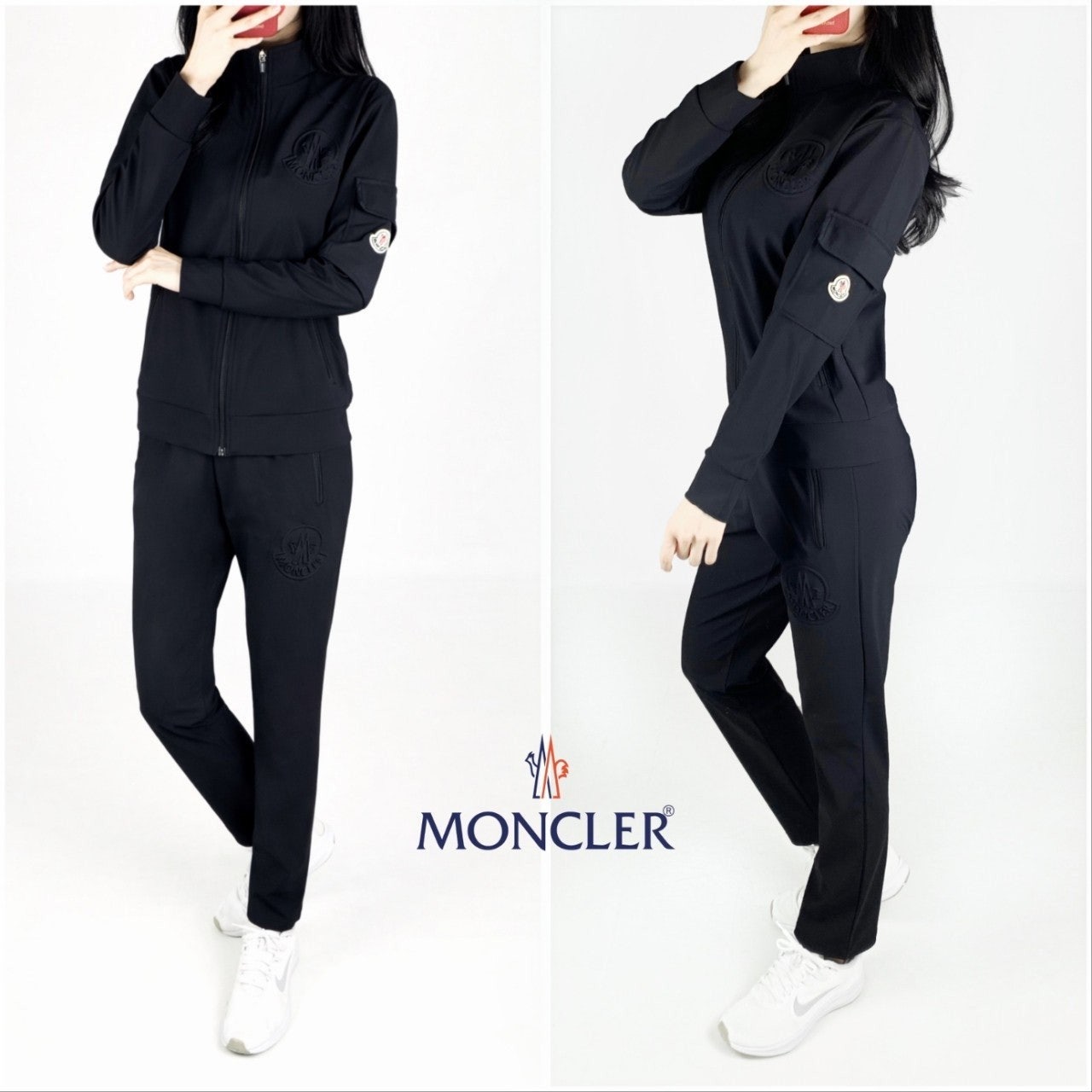 몽클 냉감 엠보로고 포켓 집업 세트-