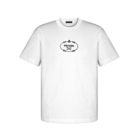 프라다 핸들 로고자수 라운드 오버핏 반팔