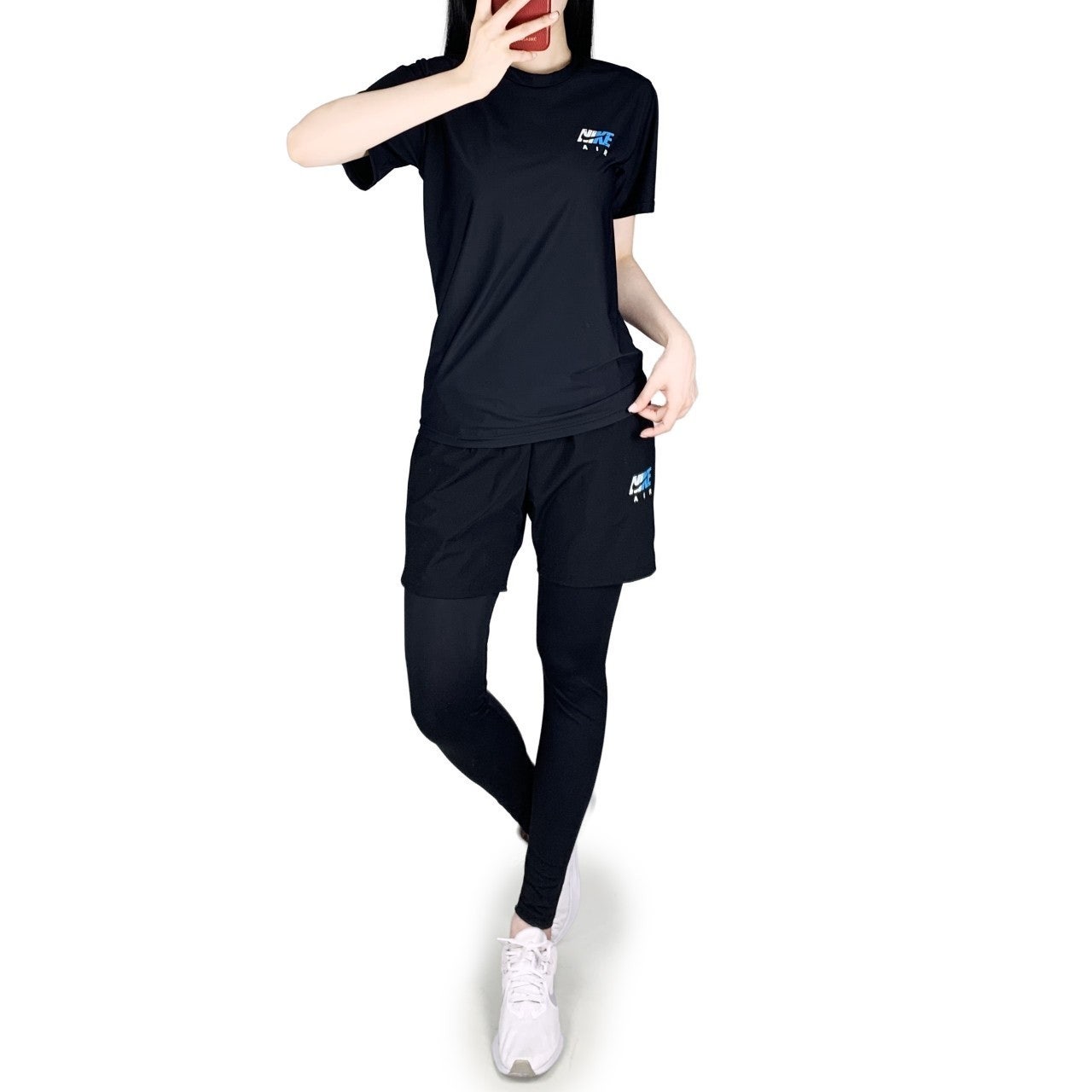 나키 빅로고 반팔 반바지 레깅스 세트-