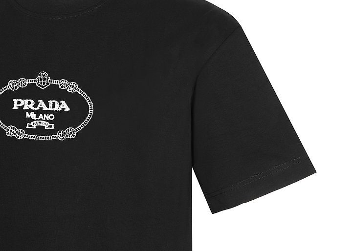 프라다 핸들 로고자수 라운드 오버핏 반팔