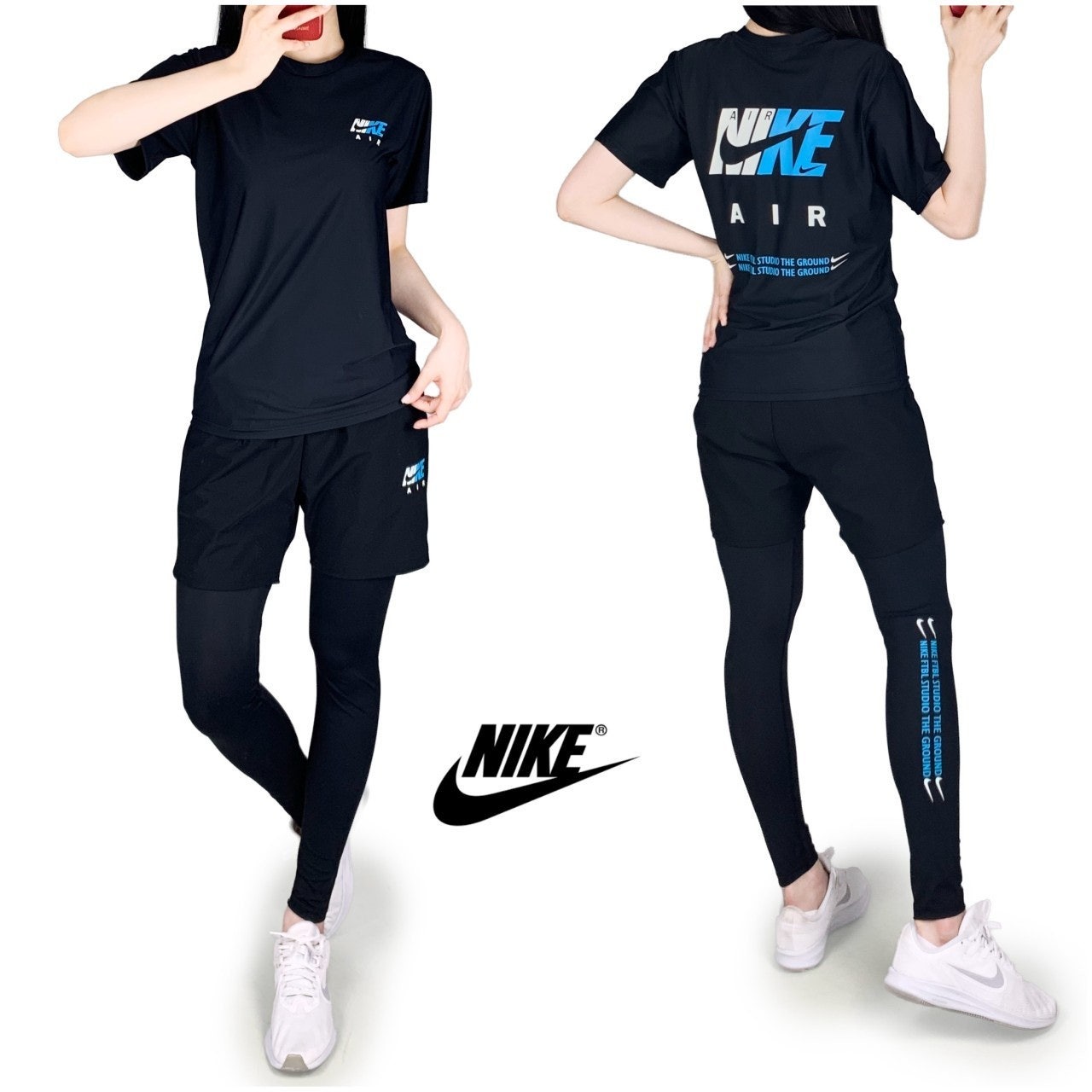 나키 빅로고 반팔 반바지 레깅스 세트-