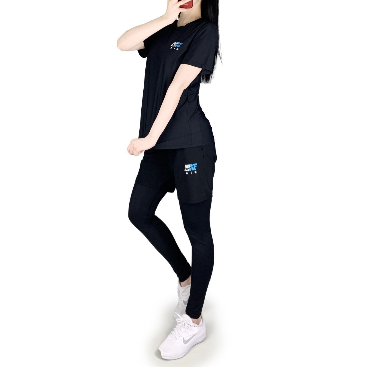 나키 빅로고 반팔 반바지 레깅스 세트-