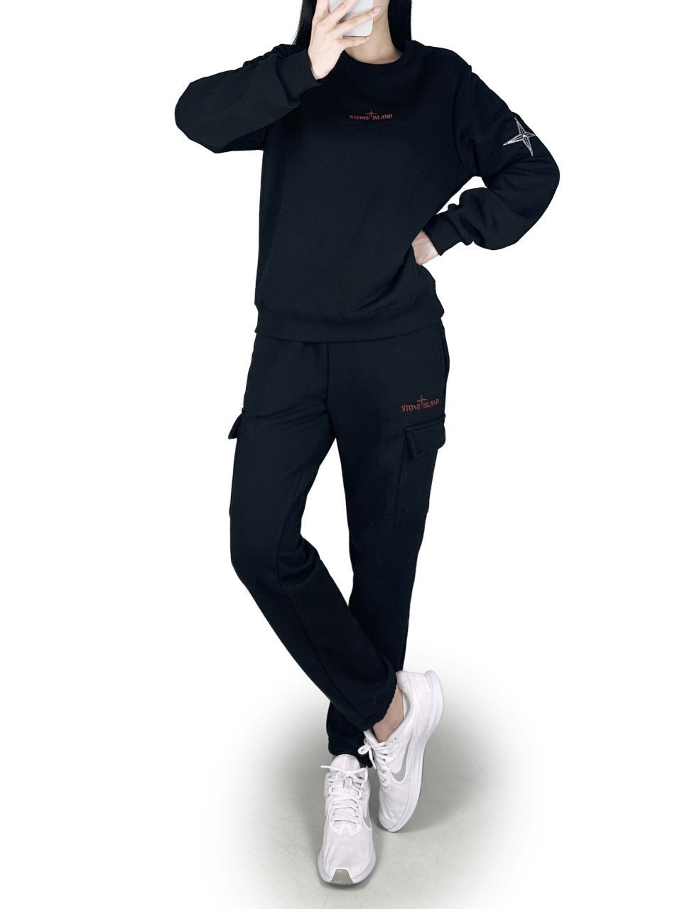 스톤 코디네이트 맨투맨 조거바지 세트-