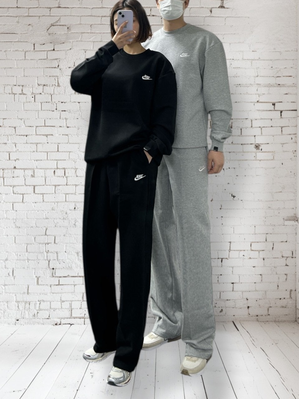 나이키 기본 자수 맨투맨 일자바지 세트-