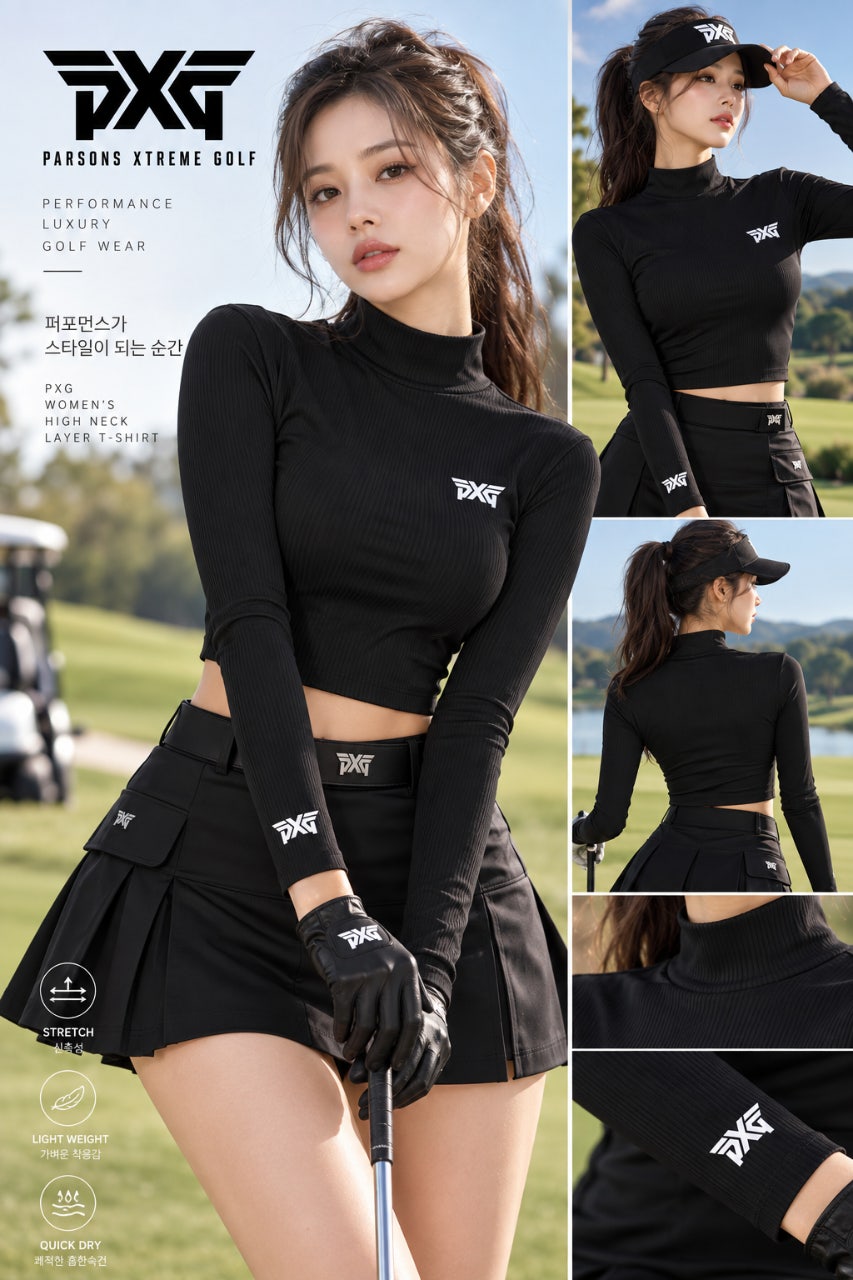 PXG 여성 하이넥 레이어 골프 티셔츠