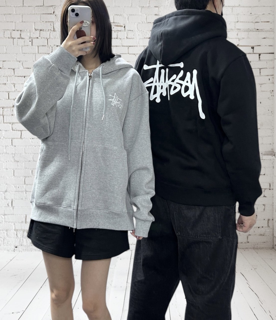 스투시 기모 빅로고 후드 집업-