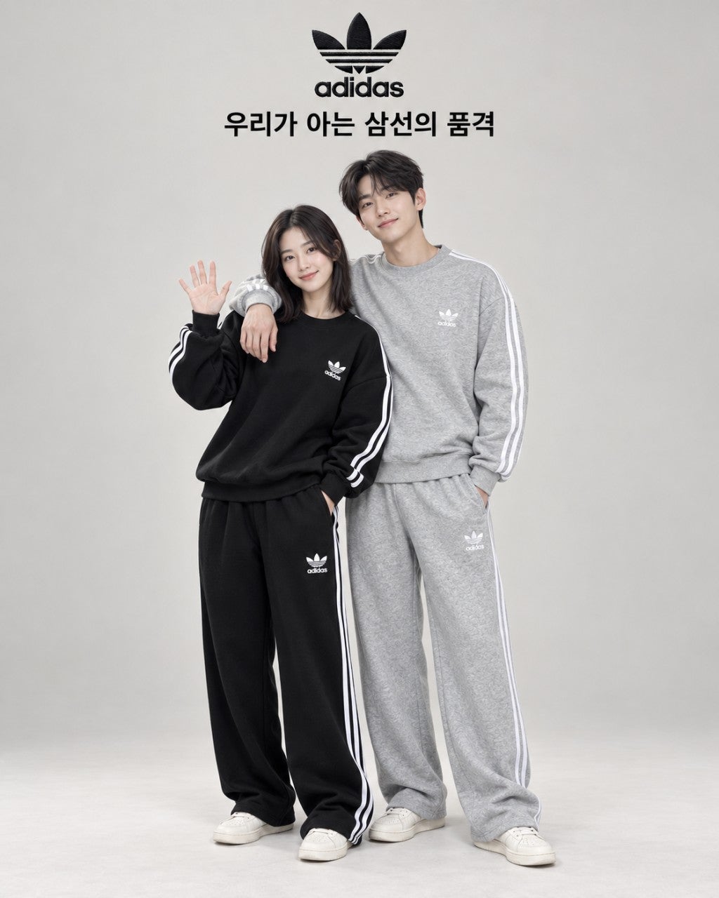 아디다스 기모 3선 맨투맨 세트-